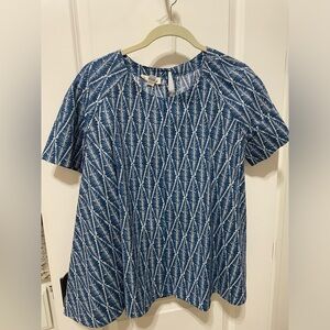 Cousin Earl aline swing shirt. Bohemian print in blue.